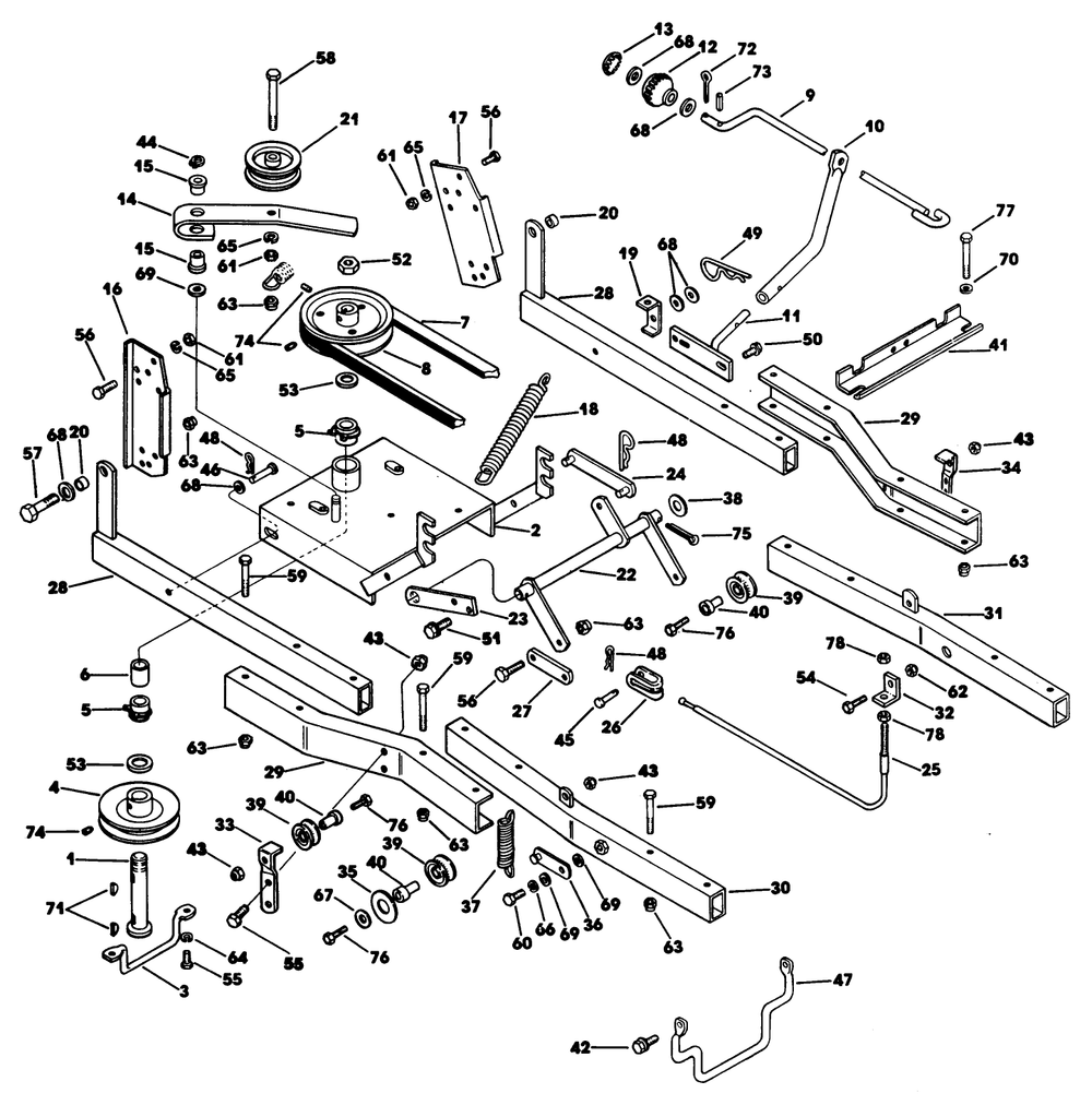 Snow Thrower Frame, Drive And Lift 1 Diagram and Parts List for 62542C (G00000001-G99999999)(1988) Lawn Boy Lawn Tractor